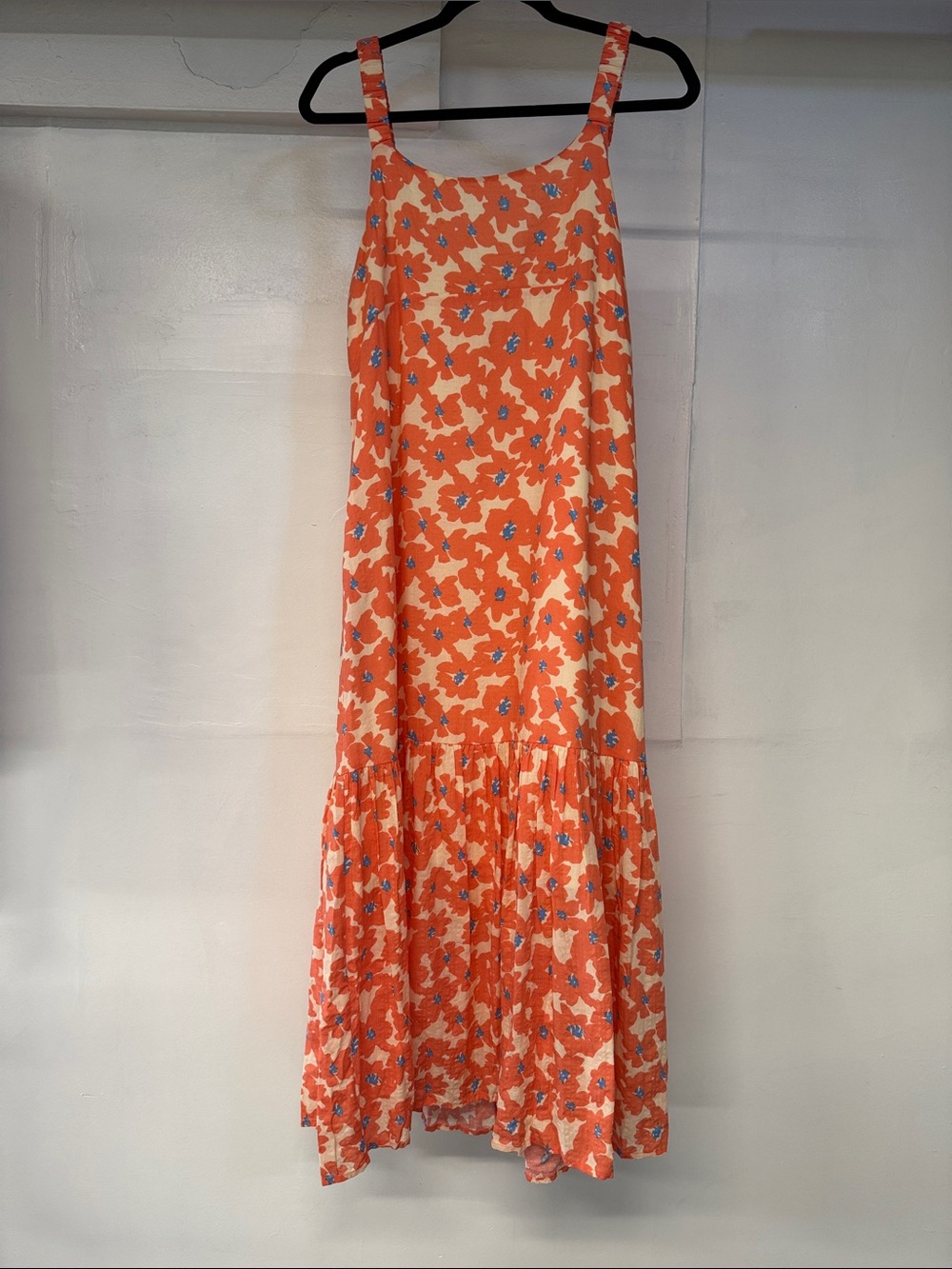 Flowing Orange Floral Maxi Dress with Ruffled Hem
